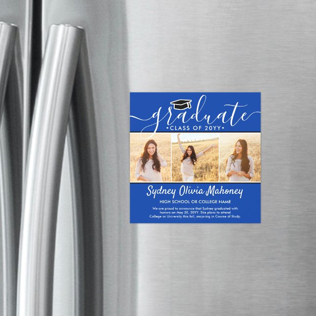 3 Blå Magnetisk Examen Inbjudan Inbjudningskort (Skapare uppladdad)