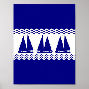 3 Blåa och vita kustdekanbåtar Poster