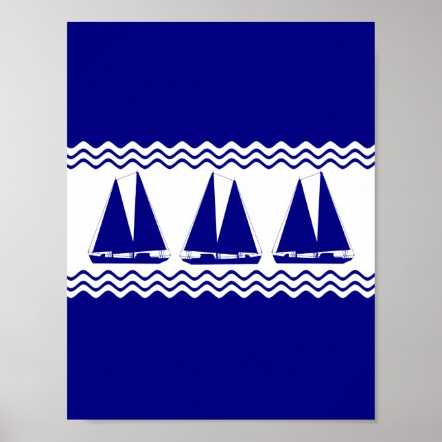 3 Blåa och vita kustdekanbåtar Poster (Framsidan)