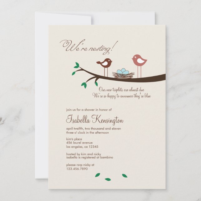 3 Blåägga tripplingar Boys Baby Shower-inbjudan Inbjudningar (Framsida)