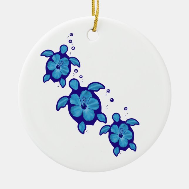 3 blåttHonu sköldpaddor Julgransprydnad Keramik (Framsidan)