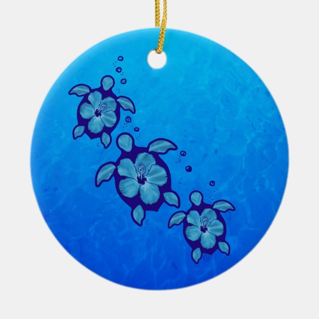 3 blåttHonu sköldpaddor Julgransprydnad Keramik (Framsidan)