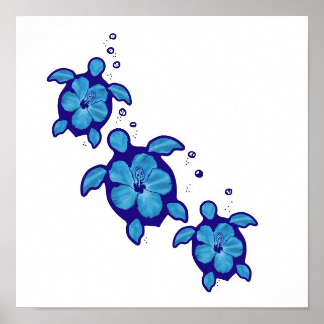 3 Blue Honu Turtles Poster (Framsidan)