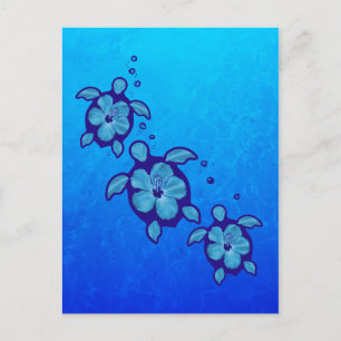 3 Blue Honu Turtles Vykort