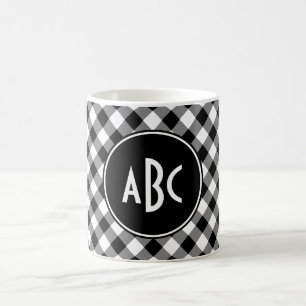 3 Bokstäver Svart och Vitt Buffalo Rutig Monogram Kaffemugg