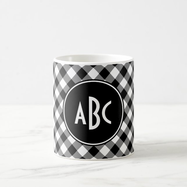 3 Bokstäver Svart och Vitt Buffalo Rutig Monogram Kaffemugg (Center)