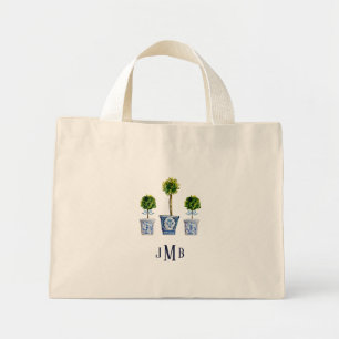 3 Boxwood topiary Monogrammed Tote Bag Mini Tygkasse