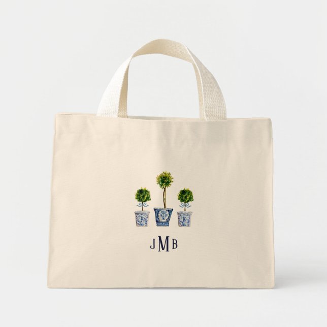 3 Boxwood topiary Monogrammed Tote Bag Mini Tygkasse (Framsidan)