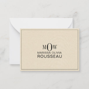 3 Brev Monogram Initialer Namn Faux Bisque Linen Anteckningskort