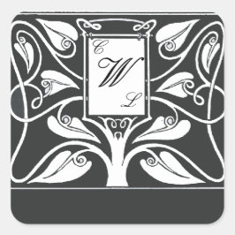 3 Brev Monogram med svart och vitt Löv Fyrkantigt Klistermärke