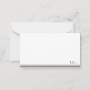 3 Brev Monogram svartvit strimlad minimalist Anteckningskort