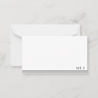 3 Brev Monogram svartvit strimlad minimalist Anteckningskort