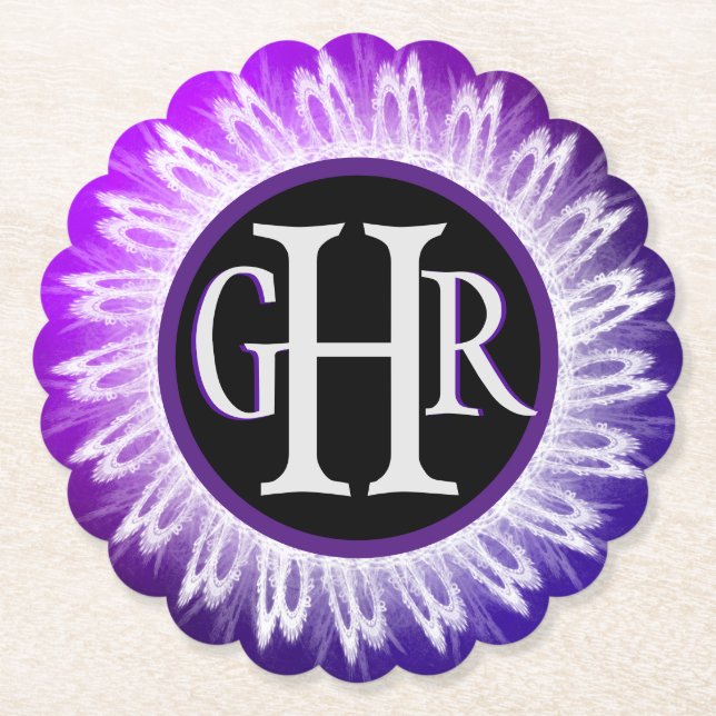 3 Brev Monogrammad Metallic Lila White Snöre Underlägg Papper (Framsida)