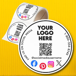 3 Business Thank You Logo QR Social Media Runt Klistermärke