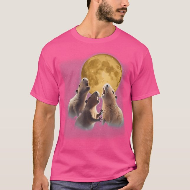 3 Capybara Howling vid Måne Funny Capybara Anim T Shirt (Framsida)
