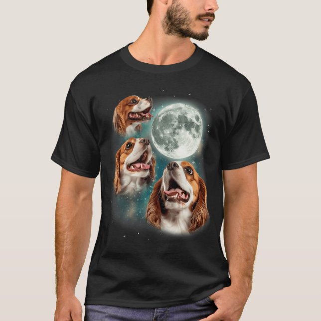 3 Cavalier King Charles Spaniel Måne Hund Djur T Shirt (Framsida)