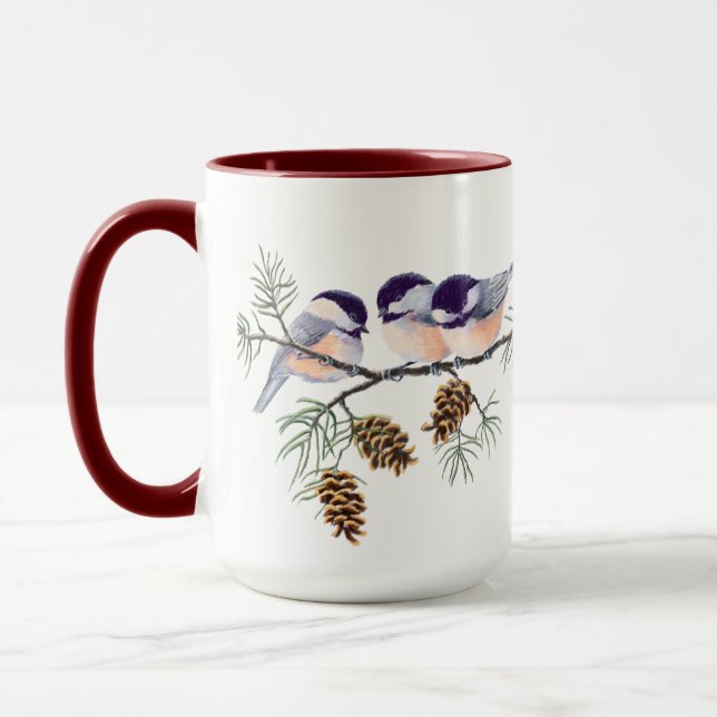 3 CHICKADEES & KOTTAR av SHARON SHARPE Mugg (Vänster)
