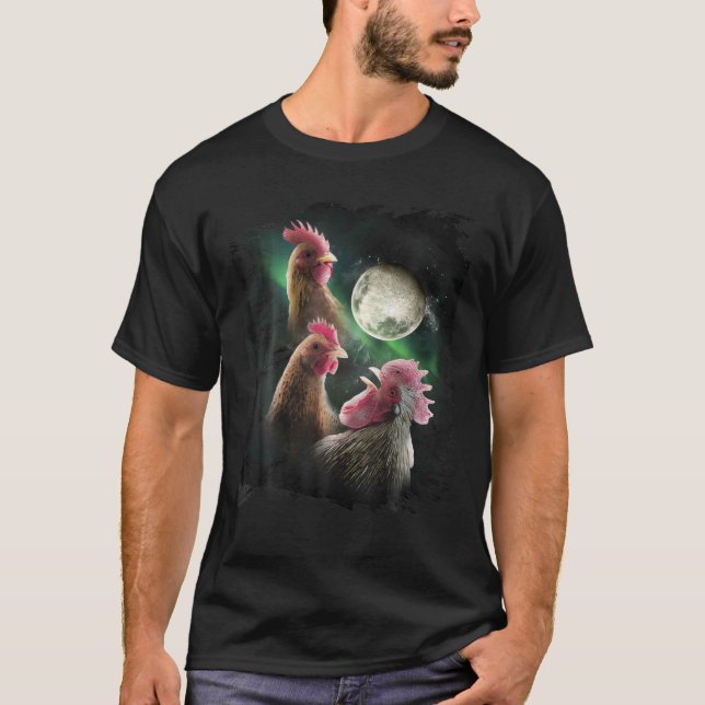 3 Chicken Måne, Varg Chickens, Vargar Howling T Shirt (Framsida)