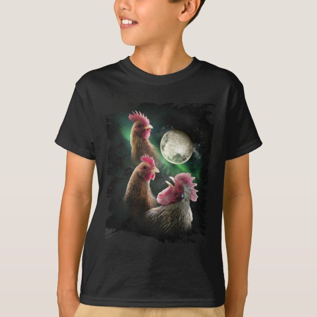 3 Chicken Moon Wolf Chickens Howling Wolves  T Shirt (Framsida)