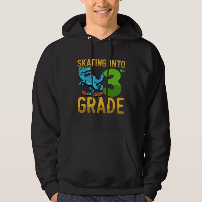 3 Class Dinosaur Skateboard Last First Day School  Hoodie (Framsida)