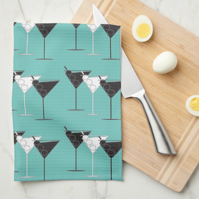 3 Cocktails B&W Martinis aqua - Kitch/Pub towel Kökshandduk (Vikt i Fjärdedel)