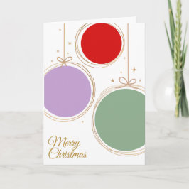 3 colourfully Baubles, Merry Christmas Card Helgkort