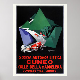 3 Corsa Automobilistica Cuneo Vintage affisch 1927