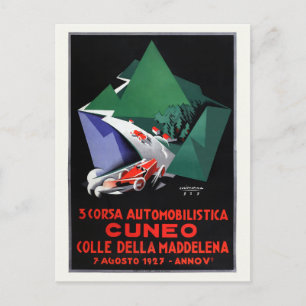 3 Corsa Automobilistica Cuneo Vintage affisch 1927 Vykort