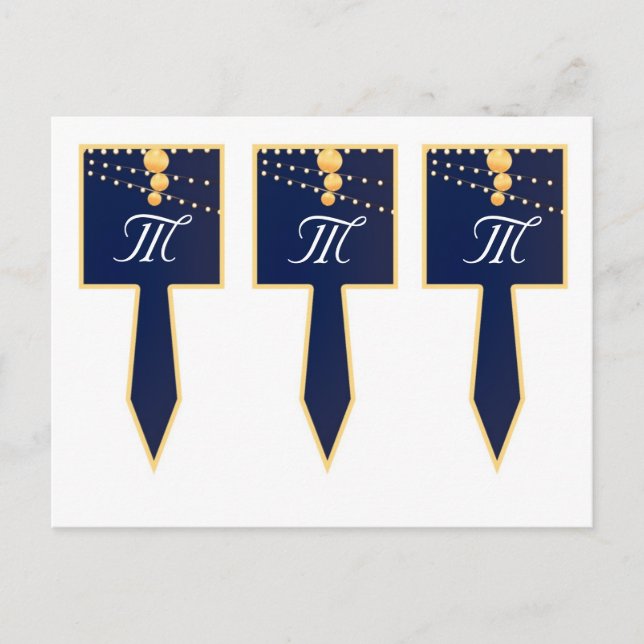 3 Cup Cake Picks Papperslyktor på Blå Kina Vykort (Framsida)