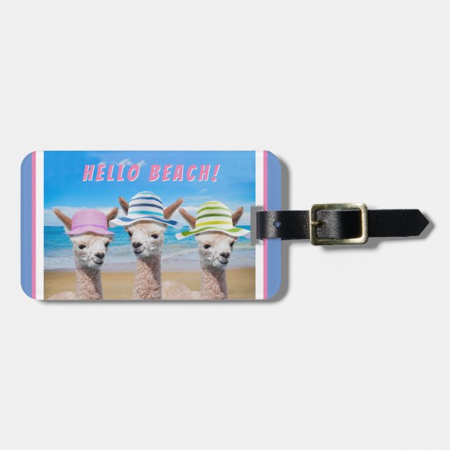 3 Cute Alpacas i Sol-hattar vid persikofärgad anpa Bagagebricka (Horisontell Framsida)