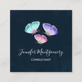 3 Cute Colorful Pastel Watercolor Butterflies Fyrkantigt Visitkort