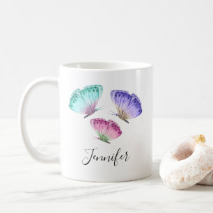 3 Cute Colorful Pastel Watercolor Butterflies Kaffemugg