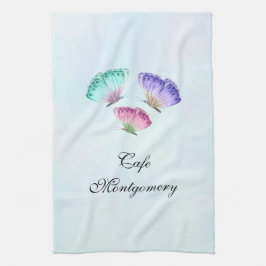 3 Cute Colorful Pastel Watercolor Butterflies Kökshandduk