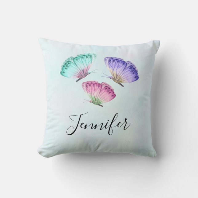 3 Cute Colorful Pastel Watercolor Butterflies Kudde (Framsida)