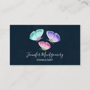 3 Cute Colorful Pastel Watercolor Butterflies Visitkort