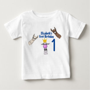 3 Cute Llama Ansikte Illustration 1:a födelsedagen T Shirt