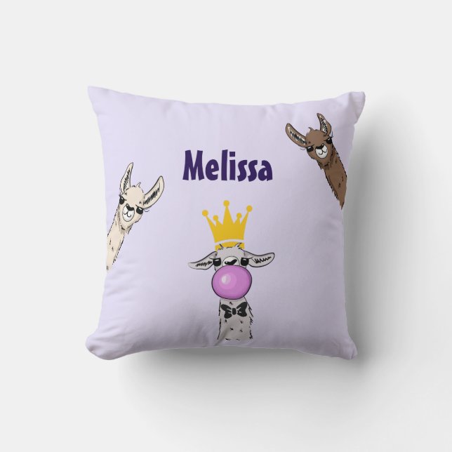 3 Cute Llama Ansikte Tecknad Illustration Kudde (Framsida)