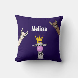 3 Cute Llama Ansikte Tecknad Illustration Kudde