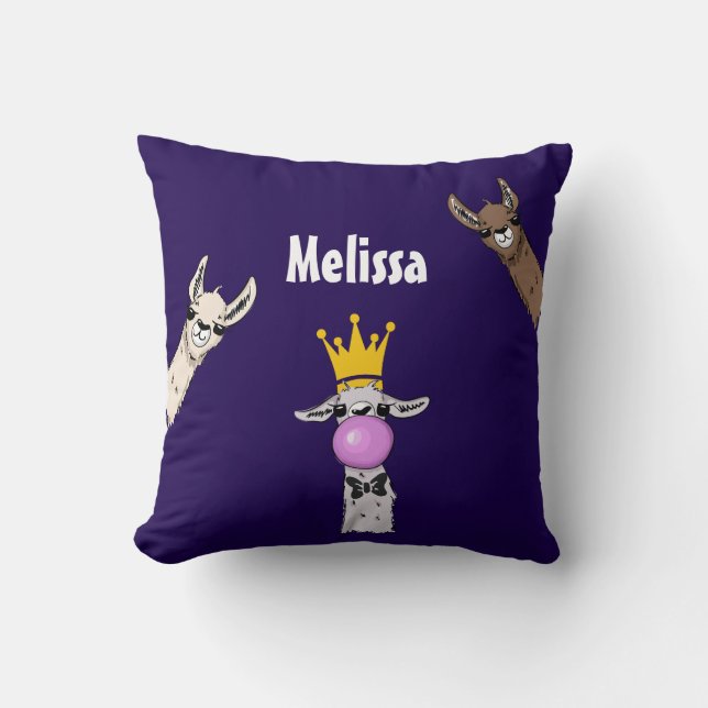 3 Cute Llama Ansikte Tecknad Illustration Kudde (Framsida)