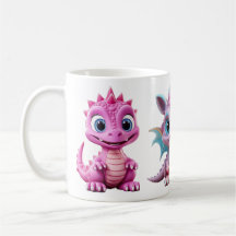 3 Cute Rosa Dragon Mugg för barn
