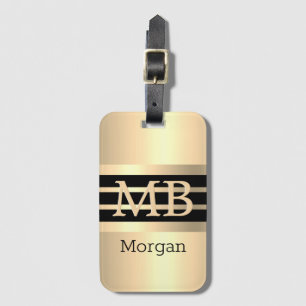 3-D Guld Monogram & Namn, Blk/Guld Rand, Guld Bagagebricka