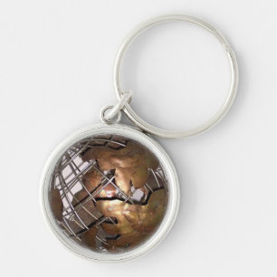 3-D jordklot Keychain Rund Silverfärgad Nyckelring