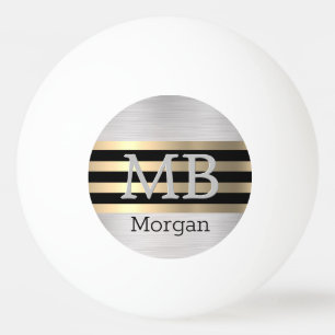 3-D Monogram/Namn Bk/Guld Rand Brushed Silver Pingisboll