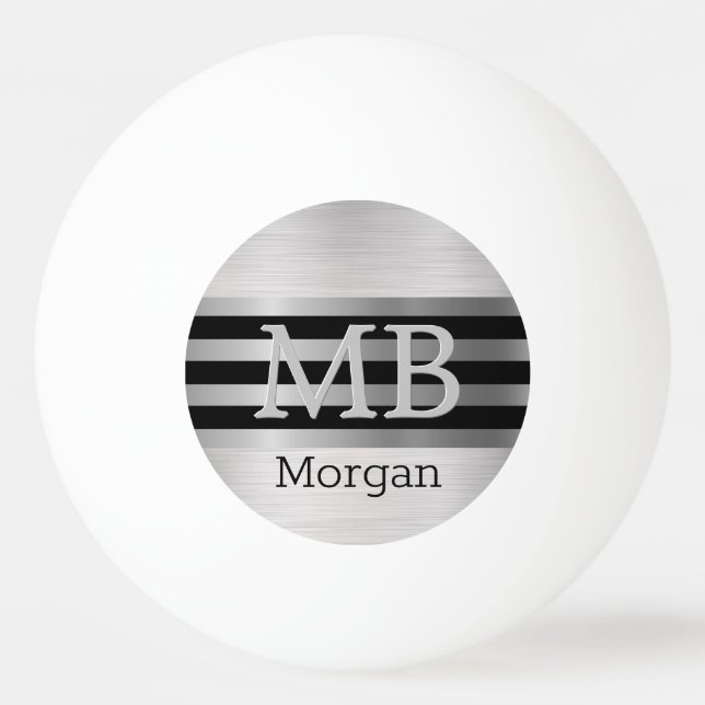 3-D Monogram/Namn Bk/Silver Rand Brushed Silver Pingisboll (Framsidan)
