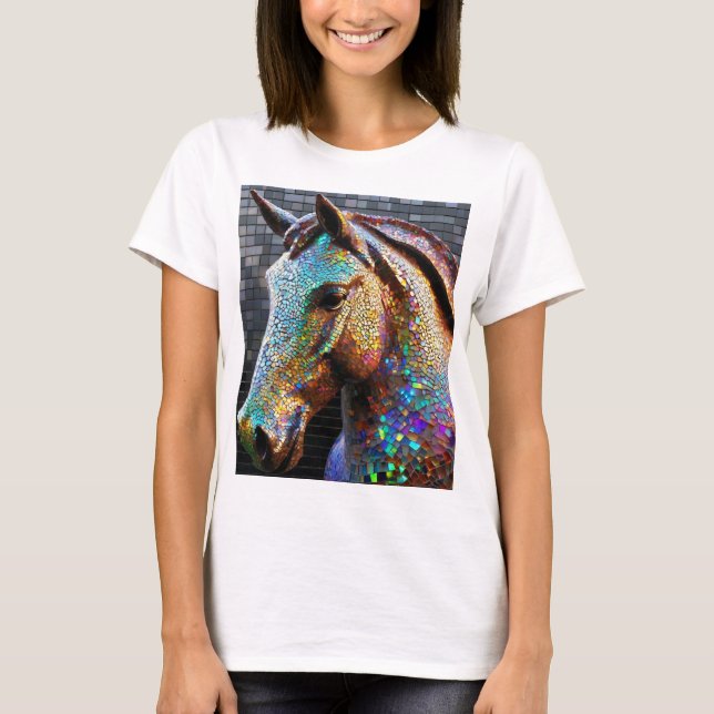 3-d Mosaic Horse Head Statue T Shirt (Framsida)