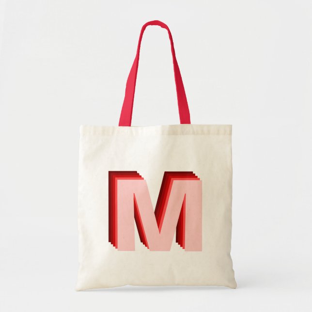 3-D Ombre Monogram Red Rosa Tote Tygkasse (Framsidan)
