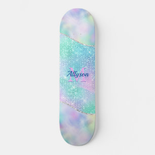 3-D Rosa Monogram, Namn, Iridescent Gnistra Mini Skateboard Bräda 18,5 Cm