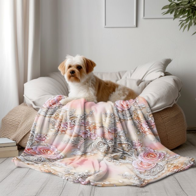 3-D-sändare silver och rosa ros Mönster Fleecefilt (Skapare uppladdad)