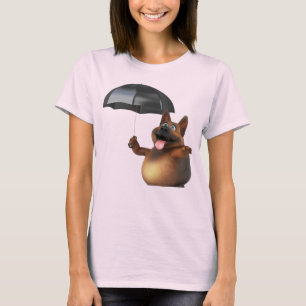 3 D Universe Cute-Hund med paraply T-Shi T Shirt