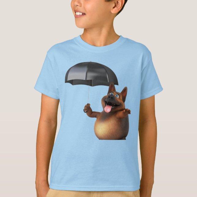 3 D Universe Cute-Hund med paraply T Shirt (Framsida)
